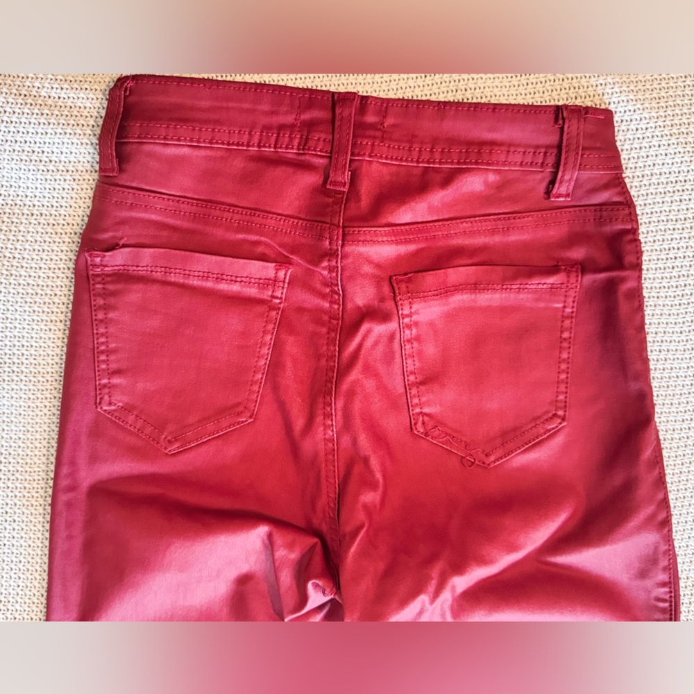 JC & JQ High Waist Faux Leather Stretch Skinny Jeans Burgundy Red Skinny Pants - Picture 6 of 9